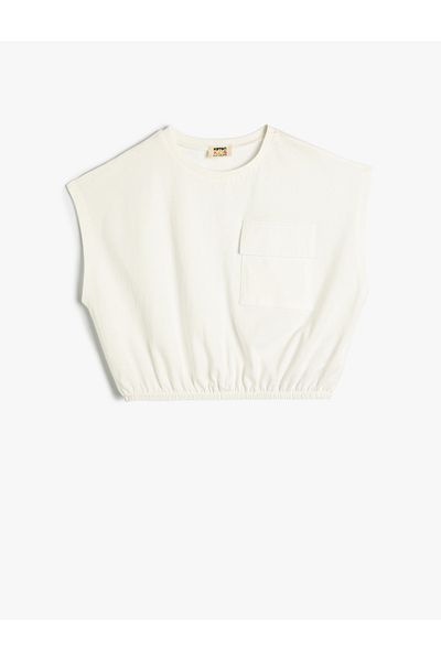 Koton Crop T-Shirt Pocket Detailed Elastic Waist Sleeveless Cotton