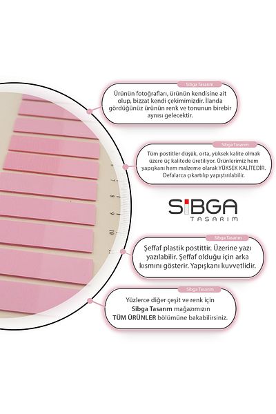sibga tasarım Transparent Pink Postit - Bookmark Sticker, Note Paper