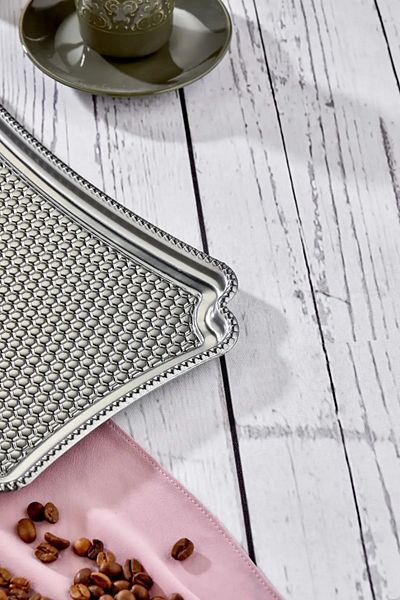 Milenay Honeycomb Patterned Metal Tray, 28x20cm, Promise Engagement Tray, Presentation Tray, Anti Fingerprint, 2 Pieces