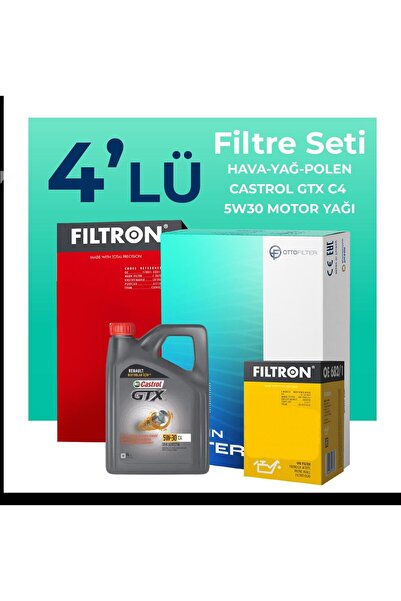 Otto Filter Filtron Renault Taliant 1.0 Benzin TCe Filtre Bakım Seti Castrol Motor Yağlı (2021-2024) 4 Lü