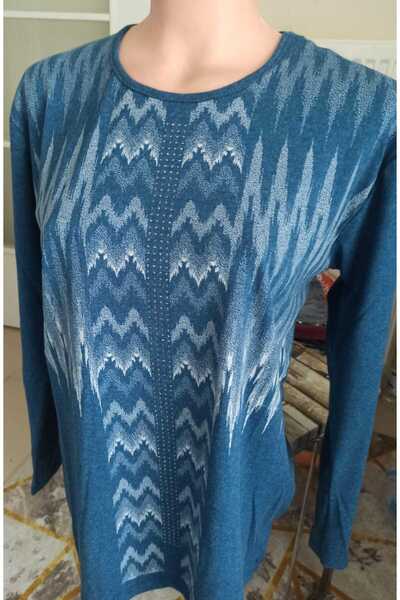 Noname Ύφασμα βισκόζης - Μπλούζα / T-Shirt από βαμβακερή μπλούζα με σχίσιμο λαιμό ποδηλάτου με πέτρινο σχέδιο