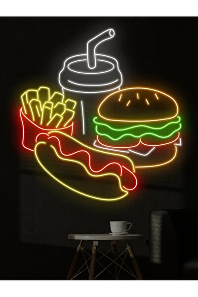 KAMER NEON LED IŞIKLI HAMBURGER KOLA PATATES CİPSİ SOSİSLİ  RESTORAN FAST FOOD