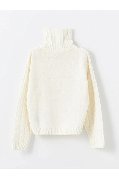 LC Waikiki LCW Kids Krem Rengi Polo Yaka Kız Çocuk Triko Kazak