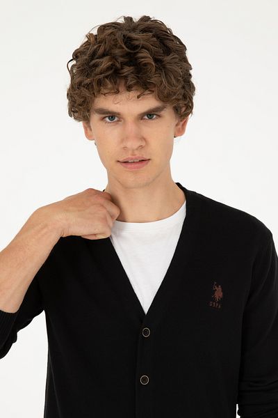 U.S. Polo Assn. Ανδρική μαύρη βασική πλεκτή ζακέτα 50293531 -VR046