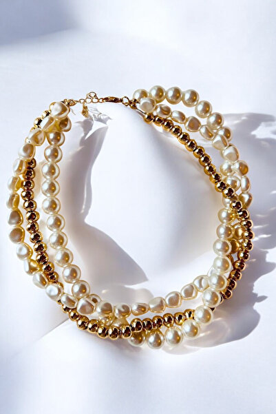 PETEK AKSESUAR عقد من الخرز المعدني المتعدد اللؤلؤ