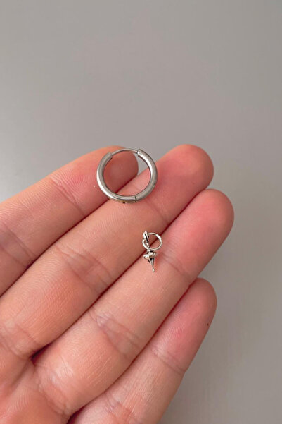 Jaida Moda Unisex Gümüş Figürlü Sallantılı Çelik Halka Küpe