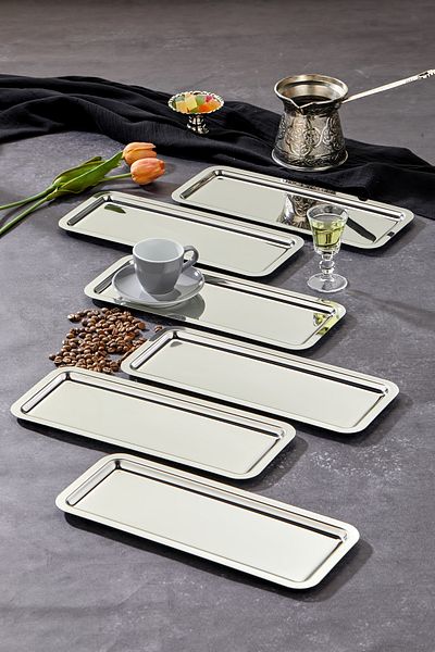 Milenay Elegante Baton Series Chrome Presentation Tray, Promise Engagement Tray, 33X13Cm, Avant-Garde Design, 6 Pieces