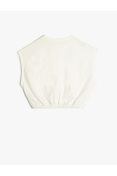 Koton Crop T-Shirt Pocket Detailed Elastic Waist Sleeveless Cotton
