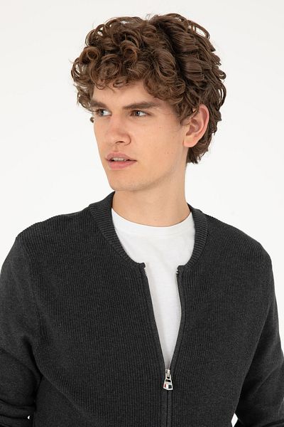 U.S. Polo Assn. Men's Anthracite Melange Basic Knitwear Cardigan 50293528 -Vr081