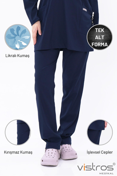 Vistros Medikal Yandan Cepli Tesettür Lüks Likralı Scrubs Hemşire Doktor Ünif...