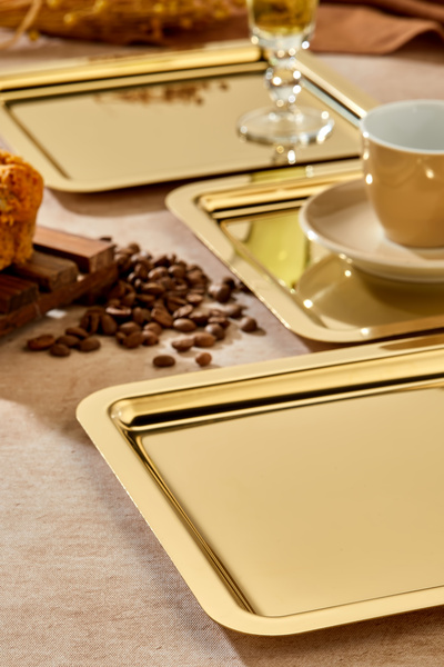 Milenay Royal Gold Series - 24cm Avant-Garde Design Presentation and Promise Engagement Tray, 3 Pieces