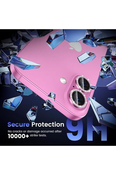 HyperAge iPhone 16 & iPhone 16 Plus Compatible Stoned Camera Protective Lens Tempered Glass Protects Clarity