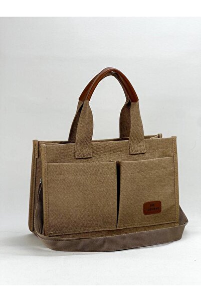 BAGS Kadın Kanvas Kumaş Uzun Askılı Iki Adet Ön Cepli El Ve Omuz Çantası Aryen