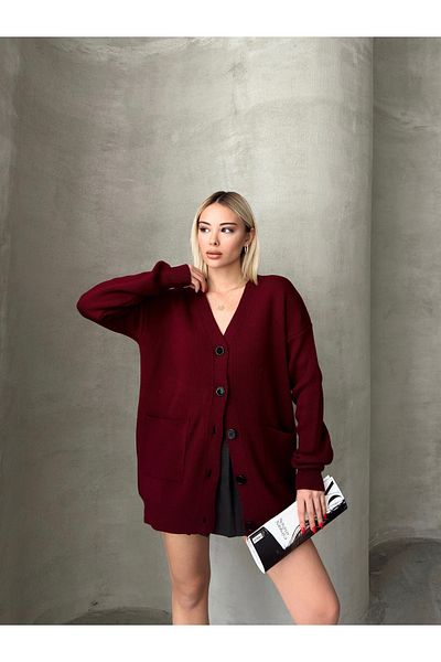 Jeevee Cardigan de damă bordeaux oversize tricotaj
