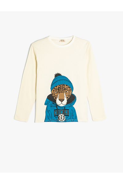 Koton Beige Boy's Tiger Printed T-Shirt