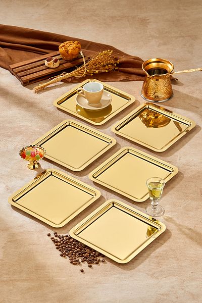 Milenay Royal Gold Series - 24cm Avant-Garde Design Presentation and Promise Engagement Tray, 6 Pieces