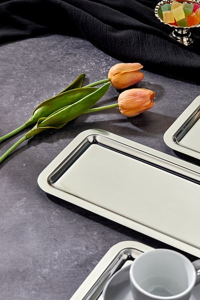 Milenay Elegante Baton Series Chrome Presentation Tray, Promise Engagement Tray, 33X13Cm, Avant-Garde Design, 3 Pieces