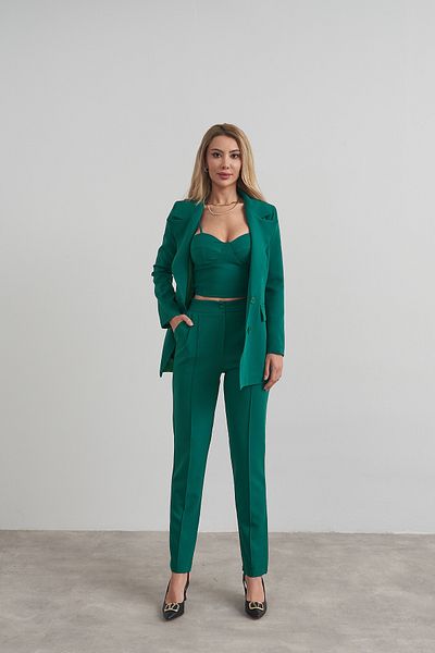 Rabia Çelik Women's Green High Waist Pants Jacket Bustier 3-Piece Suit