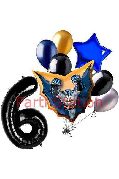 Parti Station Batman 6 Yaş Rakam Yıldız Balon Set Yarasa Adam Batman Doğum Gü...