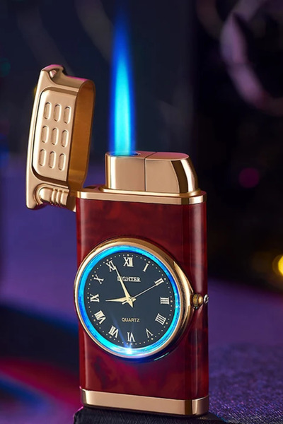 AVİPOLES Saatli Çakmak Ahşap Renk Özel Işıklı Çakmak