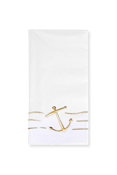 Story منديل ورقي أبيض اللون بنمط مرساة من ورق الذهب مقاس 40 × 40 سم مكون من 1...