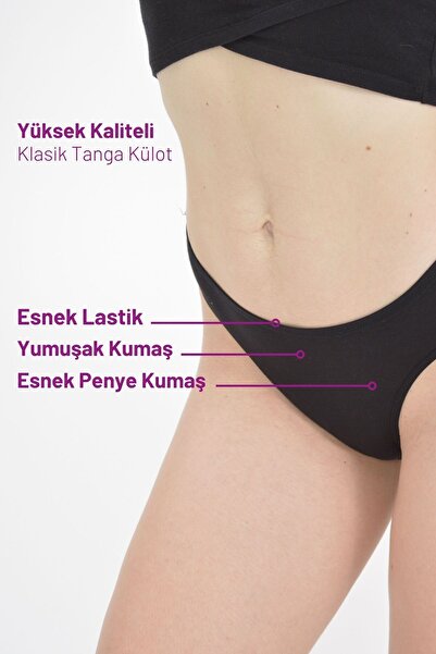LadyMelex Kadın Tanga, Siyah Klasik Tanga, 5'li Paket, %100 Rahat Yumuşak Kumaş