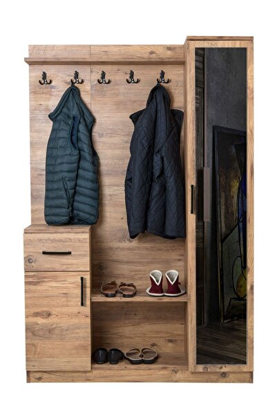 Moderniya Mobilya Ares Tek Kapılı Ceviz Aynalı Elbise Askılığı Kapaklı Vestiy...