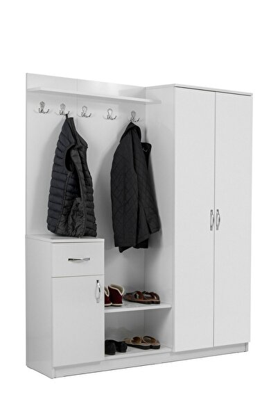 Moderniya Mobilya Ares 2 (İKİ) Kapılı Beyaz Elbise Askılığı Kapaklı Vestiyer,...