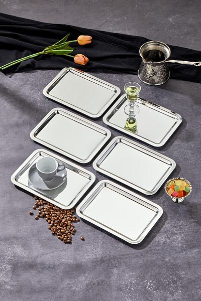 Milenay Elegante Noir Series Chrome Presentation Tray, Promise Engagement Tray, 22X16Cm, Avant-Garde Design, 6 Pieces