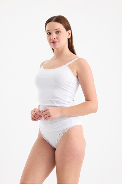 pattersty طقم رياضي وسراويل داخلية نسائية من الدانتيل الأبيض - حزام حبل
