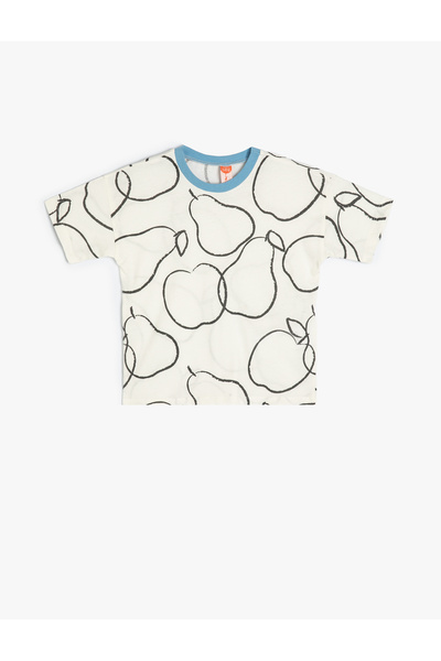 Koton Kurzärmliges T-Shirt aus Baumwolle mit Fruchtaufdruck – Rundhalsausschnitt