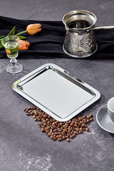 Milenay Elegante Noir Series Chrome Presentation Tray, Promise Engagement Tray, 22X16Cm, Avant-Garde Design, Single Piece
