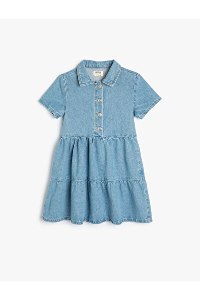 Koton Rochie denim Guler cămașă mânecă scurtă bumbac detaliat