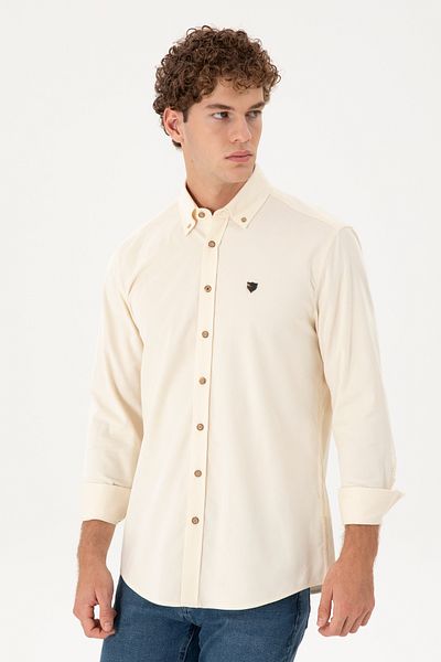 U.S. Polo Assn. Ανδρικό κρεμ μακρυμάνικο πουκάμισο 50291395-VR071