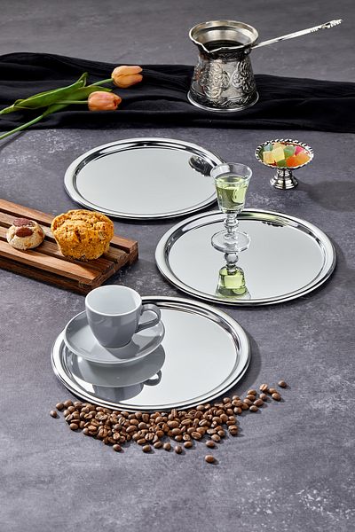 Milenay Elite Series - 22cm Chrome Presentation and Promise Engagement Tray, Avant-Garde Design, 3 Pieces