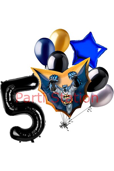 Parti Station Batman 5 Yaş Rakam Yıldız Balon Set Yarasa Adam Batman Doğum Gü...