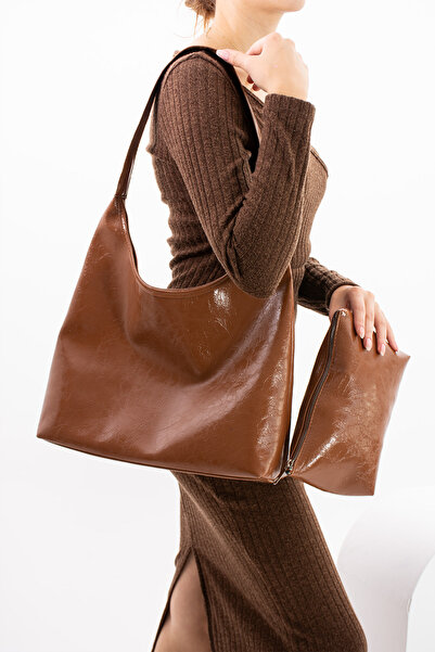 ESTUTE Kadın Omuz Çantası Makyaj Çantalı Kaliteli Deri