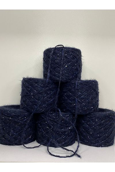 göçer Moheracrilic albastru închis - plasă cu paiete argintie de 2 mm, 600 gr