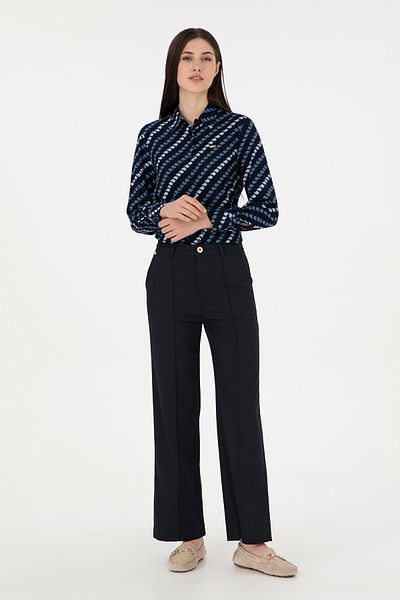 U.S. Polo Assn. Women's Navy Blue Straight Fit Canvas Trousers 50298546 -Vr033