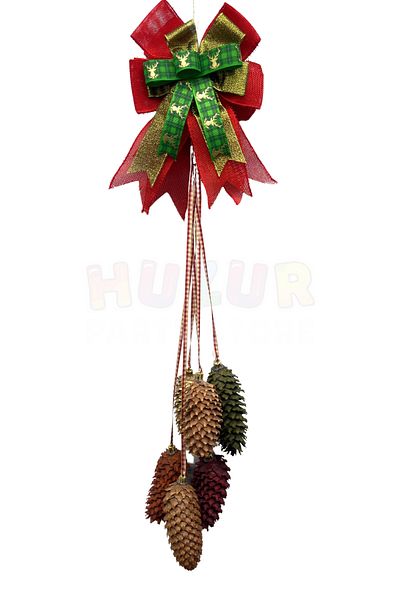 Huzur Party Store Πρωτοχρονιάτικο κόκκινο κώνο - 75 εκ., πράσινο ελάφι με λεπτομέρεια, πολύχρωμο στολίδι με κουκούλα