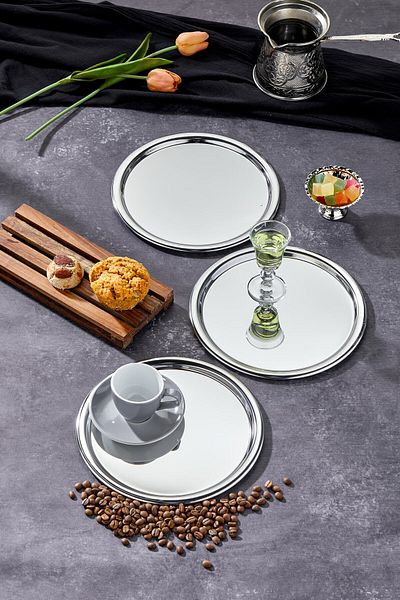 Milenay Elite Series - 22cm Chrome Presentation and Promise Engagement Tray, Avant-Garde Design, 3 Pieces