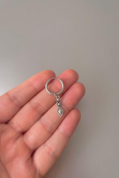 Jaida Moda Unisex Silver Figured Dangle Steel Hoop Earrings
