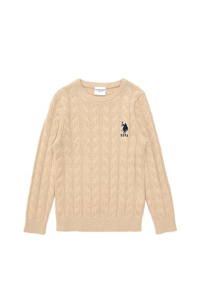 U.S. Polo Assn. سترة رملية أساسية برقبة دائرية للأولاد 50293551 -vr085