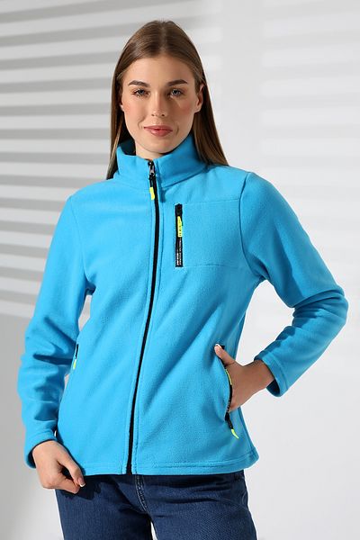 TİJA Women's Turquoise Blue Fleece Cardigan - Anti Pilling Non-Pilling Jacket with Zipper and Pockets