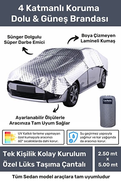Elioure 4 Katlı Premium Serisi Sedan Modeli Dolu & Güneş Için Koruma Darbe Emici Koruyucu Araba Brandası