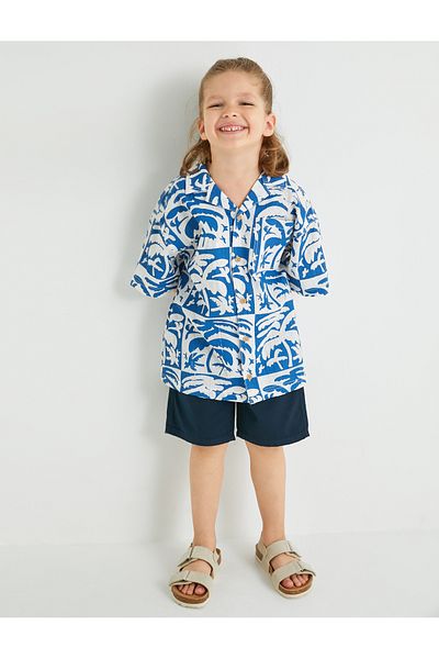 Koton Cotton Short Sleeve Palm Printed Shirt - Single Pocket