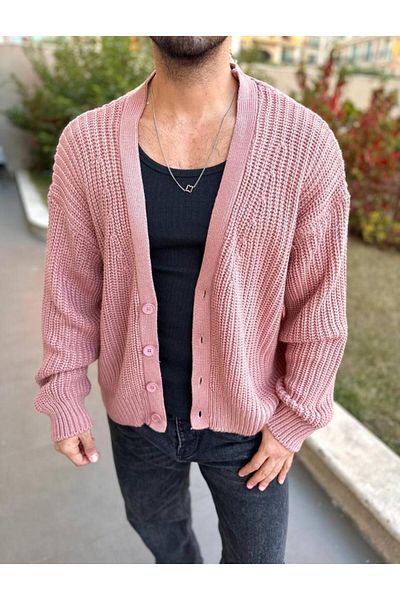 elkumoda Knitwear Patterned Cotton Cardigan - Shawl Collar, Non-Pilling, Buttoned