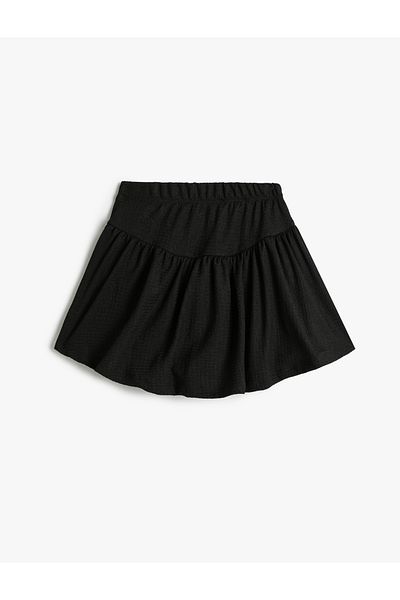 Koton Textured Pleated Short Skirt - Elastic Waist
