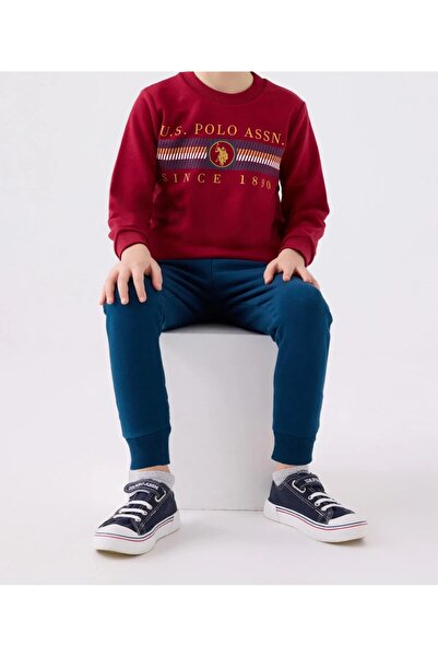 U.S. Polo Assn. Erkek Çocuk Bordo Yuvarlak Yaka Manşetli Paça Pamuklu Eşofman Takımı Q.1U.9SK.0ÇC.7K.K