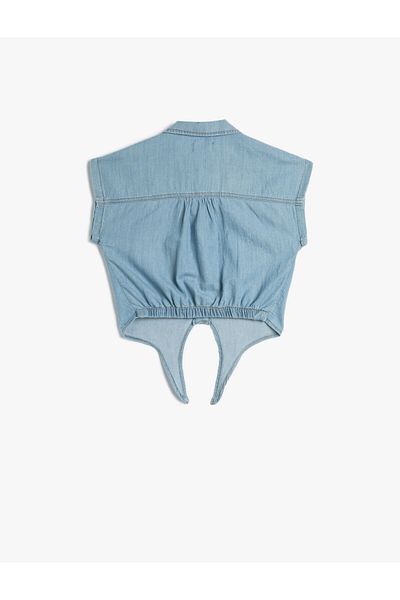 Koton Crop Denim Shirt Short Cotton with Front Tie Detail